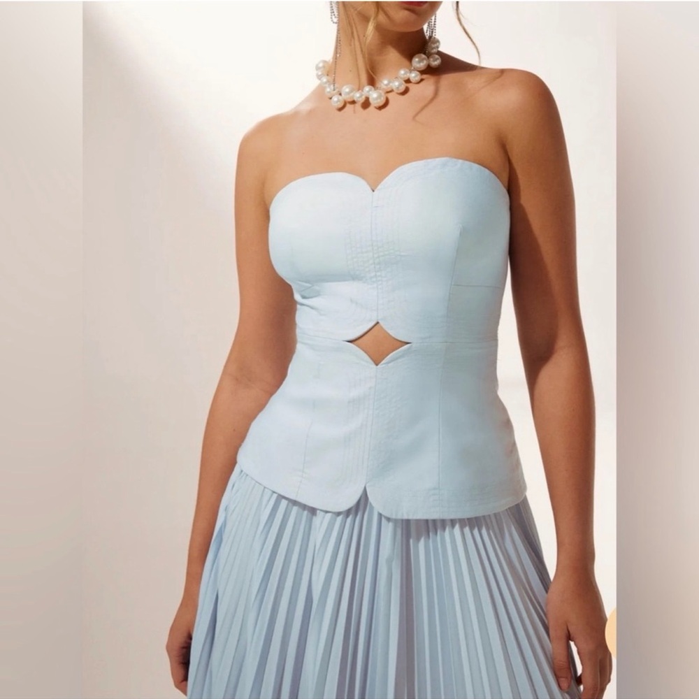 Light Blue Strapless Cutout Peplum Dress